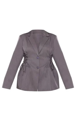 Plus Charcoal Lace Up Waist Blazer