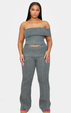 Best PrettyLittleThing Plus Marl Textured Knit Foldover Bandeau Top Charcoal