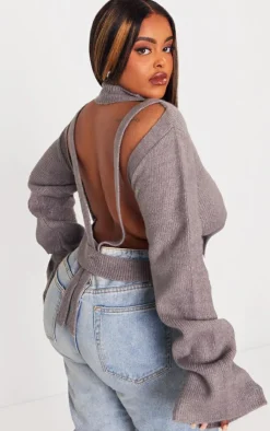 PrettyLittleThing Sweaters*Plus Rib Knit Open Back Cropped Sweater