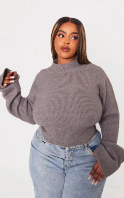 PrettyLittleThing Sweaters*Plus Rib Knit Open Back Cropped Sweater