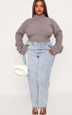 PrettyLittleThing Sweaters*Plus Rib Knit Open Back Cropped Sweater