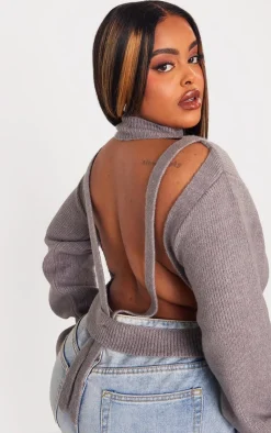 PrettyLittleThing Sweaters*Plus Rib Knit Open Back Cropped Sweater