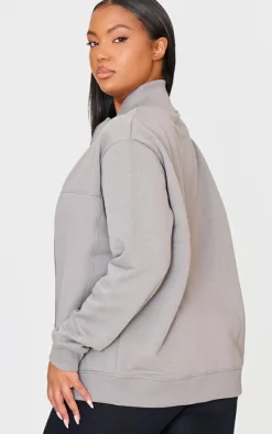 PrettyLittleThing Grey Sweatsuits*Plus Seam Detail Zip Through Oversized Track Top