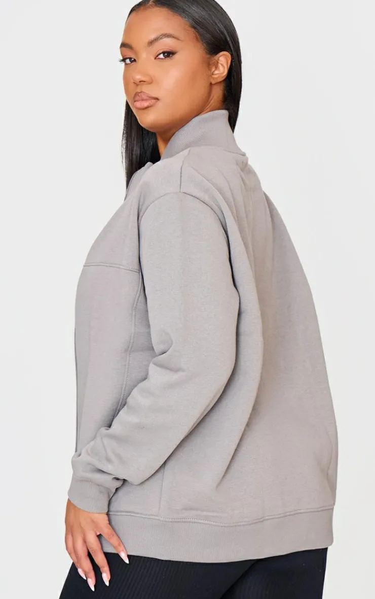PrettyLittleThing Grey Sweatsuits*Plus Seam Detail Zip Through Oversized Track Top