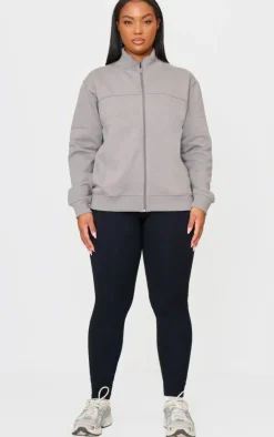 PrettyLittleThing Grey Sweatsuits*Plus Seam Detail Zip Through Oversized Track Top