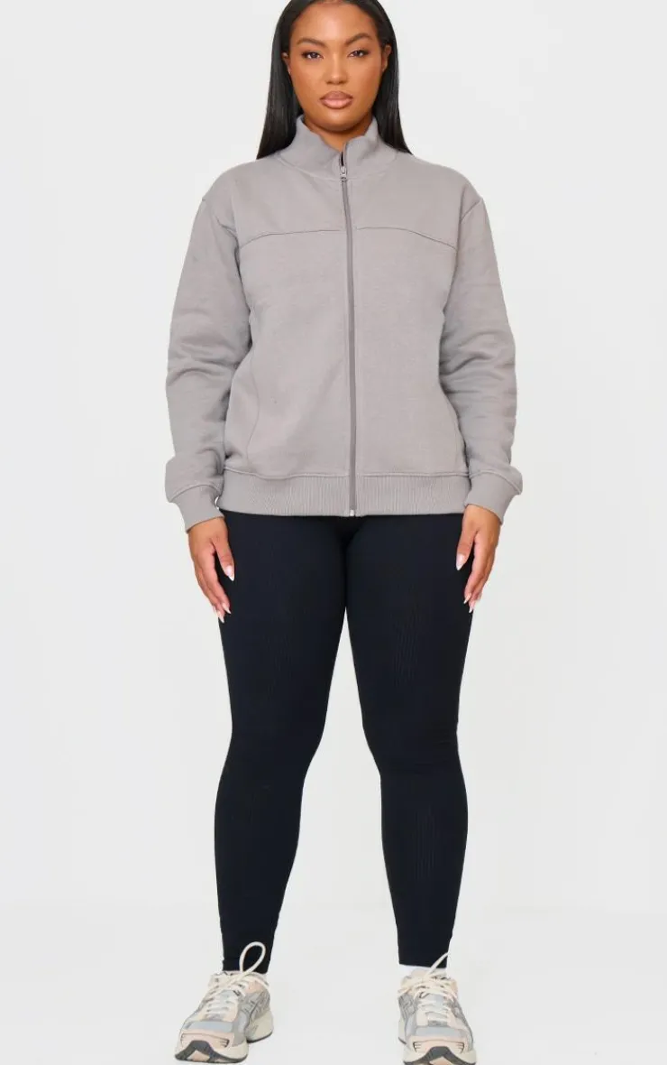 PrettyLittleThing Grey Sweatsuits*Plus Seam Detail Zip Through Oversized Track Top