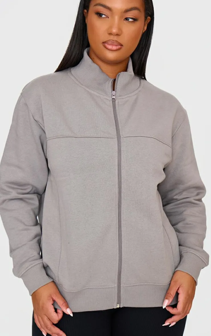 PrettyLittleThing Grey Sweatsuits*Plus Seam Detail Zip Through Oversized Track Top