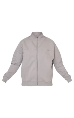 PrettyLittleThing Grey Sweatsuits*Plus Seam Detail Zip Through Oversized Track Top
