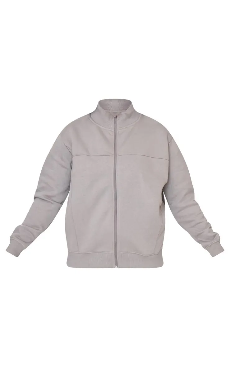 PrettyLittleThing Grey Sweatsuits*Plus Seam Detail Zip Through Oversized Track Top