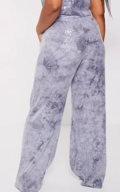 Hot PrettyLittleThing Plus Sequin Wide Leg Pants Charcoal