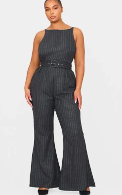 Plus Charcoal Slash Neck Check Jumpsuit