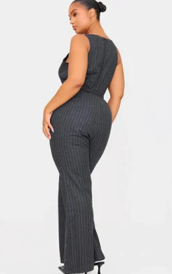 Plus Charcoal Slash Neck Check Jumpsuit