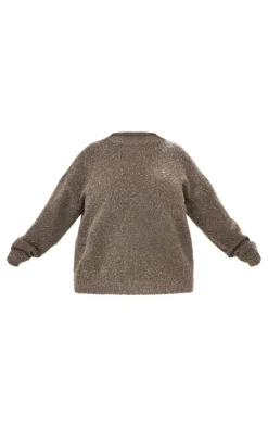 Discount PrettyLittleThing Plus Soft Knit Boucle High Neck Sweater Charcoal