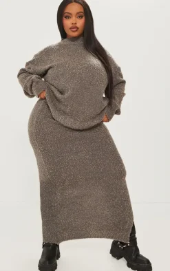 Online PrettyLittleThing Plus Soft Knit Boucle Maxi Skirt Charcoal
