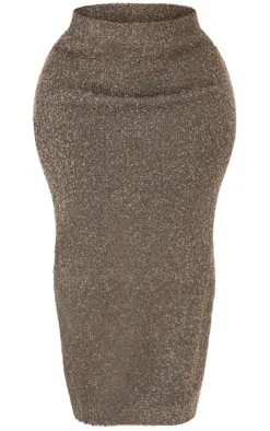 Online PrettyLittleThing Plus Soft Knit Boucle Maxi Skirt Charcoal