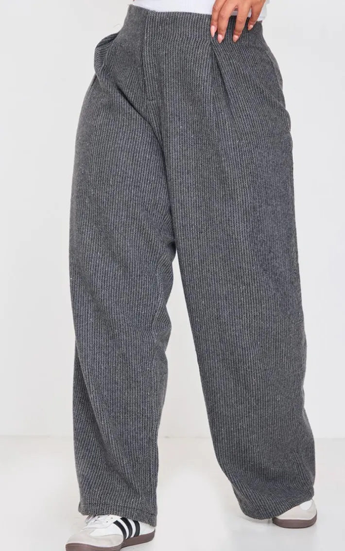 Plus Charcoal Tweed Low Rise Straight Leg Pants