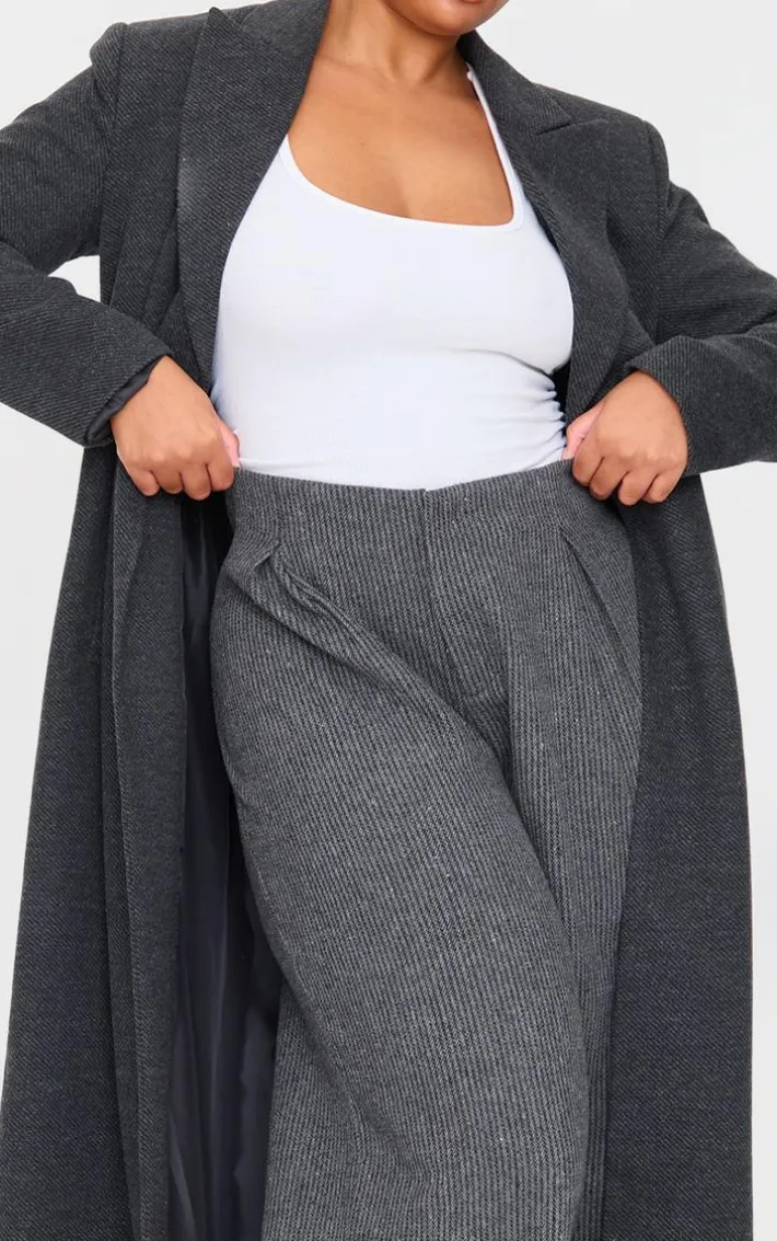 Plus Charcoal Tweed Low Rise Straight Leg Pants