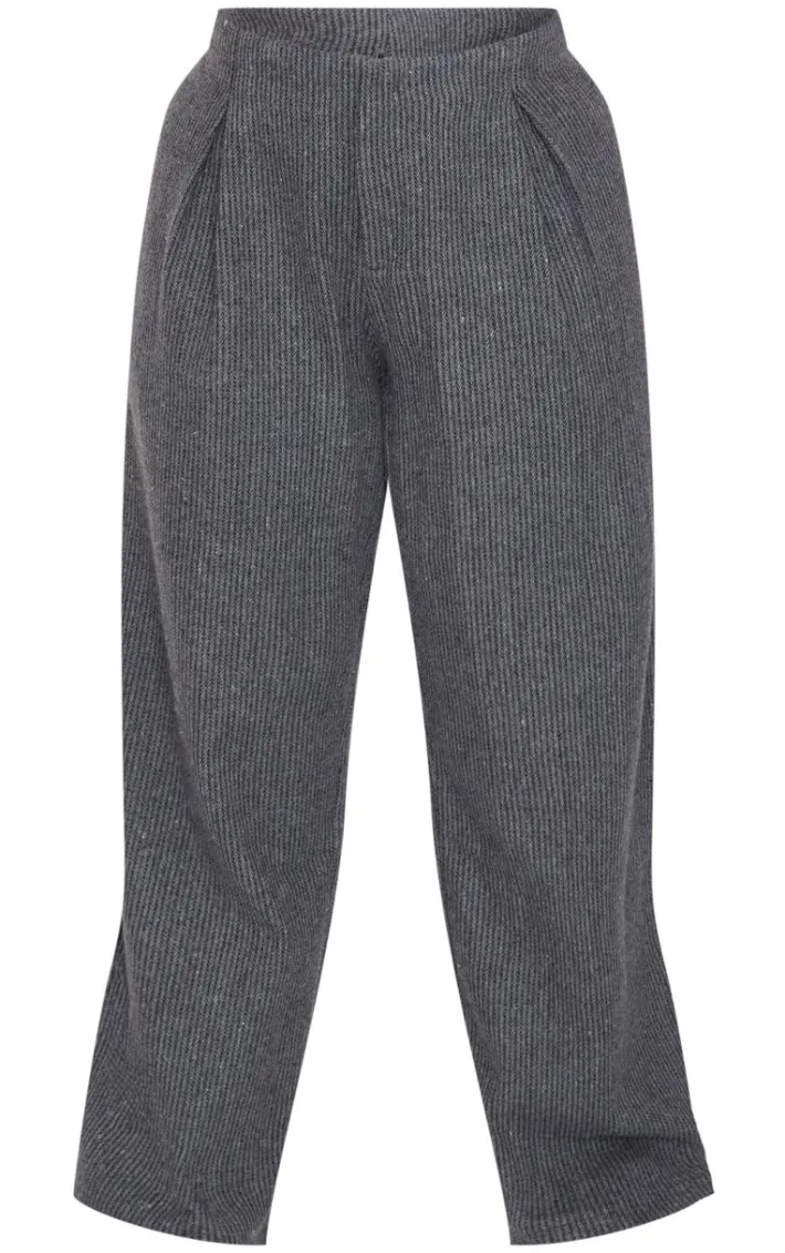 Plus Charcoal Tweed Low Rise Straight Leg Pants
