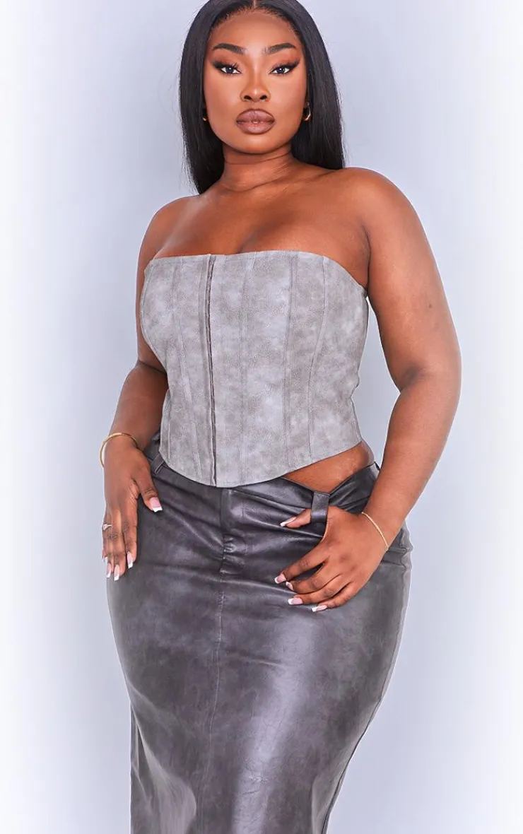 PrettyLittleThing Corsets*Plus Washed Faux Leather Hook And Eye Structured Corset