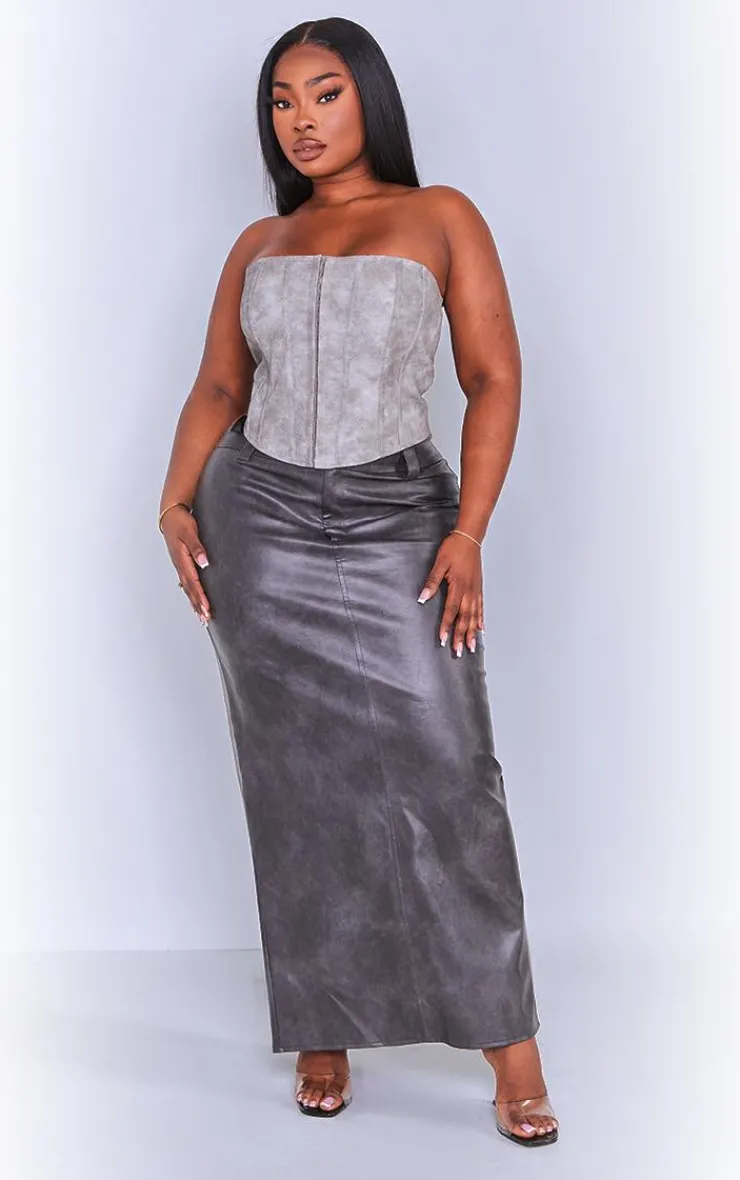 PrettyLittleThing Corsets*Plus Washed Faux Leather Hook And Eye Structured Corset