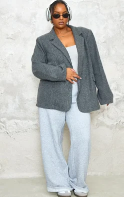 Plus Charcoal Wool Look Brushed Tailored Blazer