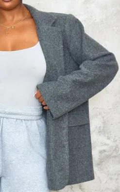 Plus Charcoal Wool Look Brushed Tailored Blazer