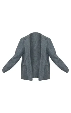 Plus Charcoal Wool Look Brushed Tailored Blazer