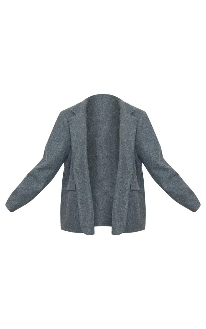 Plus Charcoal Wool Look Brushed Tailored Blazer