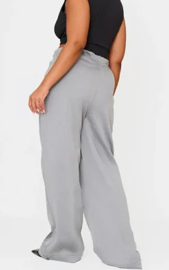 Plus Charcoal Woven Drawstring Waistband Straight Leg Pants