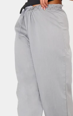 Plus Charcoal Woven Drawstring Waistband Straight Leg Pants