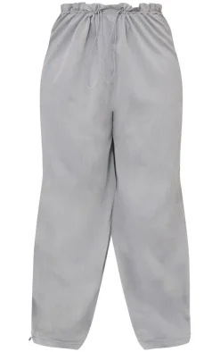 Plus Charcoal Woven Drawstring Waistband Straight Leg Pants