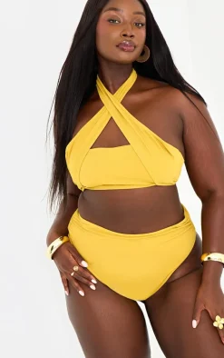 Plus Chartreuse Halterneck Wrap Bikini Top