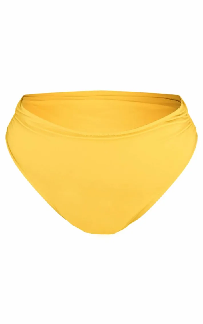 Plus Chartreuse High Waist Ruched Bikini Bottoms