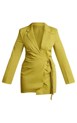 Plus Plunge Tie Side Blazer Dress-PrettyLittleThing Clearance