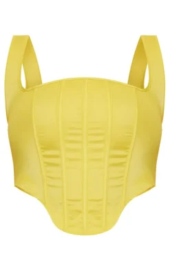 PrettyLittleThing Plus Chartreuse Satin Boned Corset Lime