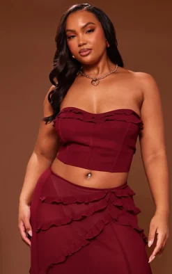 Best PrettyLittleThing Plus Chiffon Frill Crop Top Cherry Red