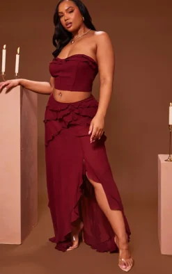 Best PrettyLittleThing Plus Chiffon Frill Crop Top Cherry Red