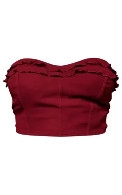 Best PrettyLittleThing Plus Chiffon Frill Crop Top Cherry Red