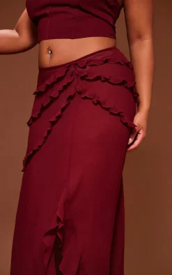 Discount PrettyLittleThing Plus Chiffon Frill Maxi Skirt Cherry Red