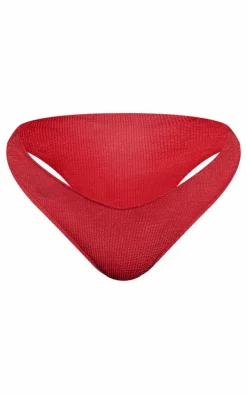 Plus Cherry Red Crinkle High Leg Thong Bikini Bottoms