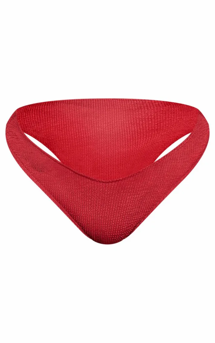 Plus Cherry Red Crinkle High Leg Thong Bikini Bottoms