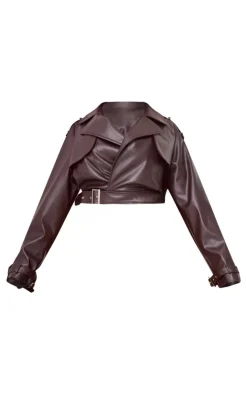 PrettyLittleThing Faux Leather Jackets*Plus Cropped Collar Detail Faux Leather Jacket