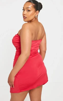 Outlet PrettyLittleThing Plus Slinky Ruched Bandeau Top Cherry Red