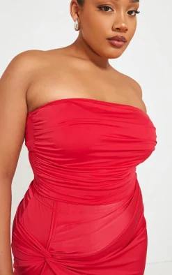 Outlet PrettyLittleThing Plus Slinky Ruched Bandeau Top Cherry Red