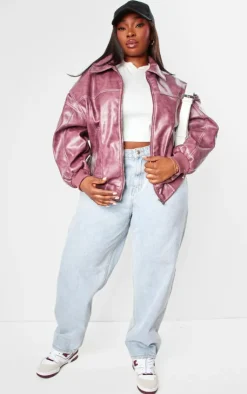 PrettyLittleThing Bomber Jackets*Plus Stitch Detail Washed Faux Leather Bomber Jacket