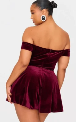 Plus Velvet Bardot Sweetheart Neckline Floaty Romper-PrettyLittleThing Best