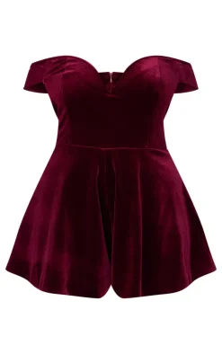 Plus Velvet Bardot Sweetheart Neckline Floaty Romper-PrettyLittleThing Best