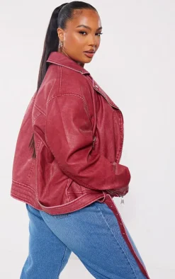 PrettyLittleThing Faux Leather Jackets*Plus Vintage Faux Leather Oversized Zip Up Biker Jacket