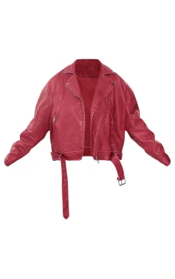 PrettyLittleThing Faux Leather Jackets*Plus Vintage Faux Leather Oversized Zip Up Biker Jacket