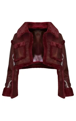 PrettyLittleThing Faux Fur Coats*Plus Vinyl Faux Fur Trim Tie Waist Cropped Coat
